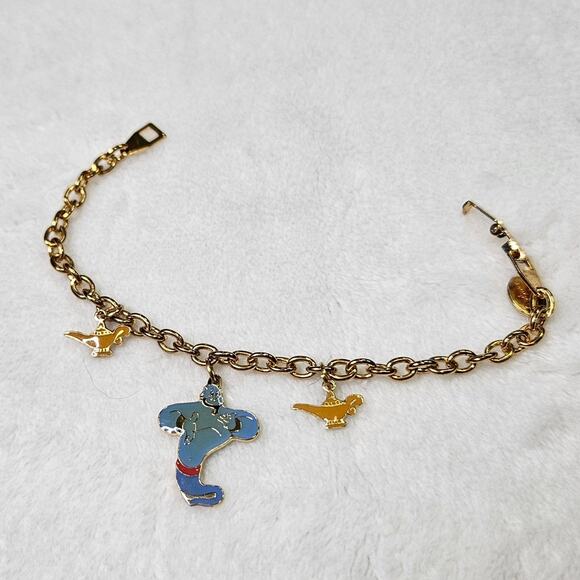 Disney Aladdin Genie Charm Bracelet Enamel Gold Tone Chain Small Wrist Youthful - Picture 3 of 6